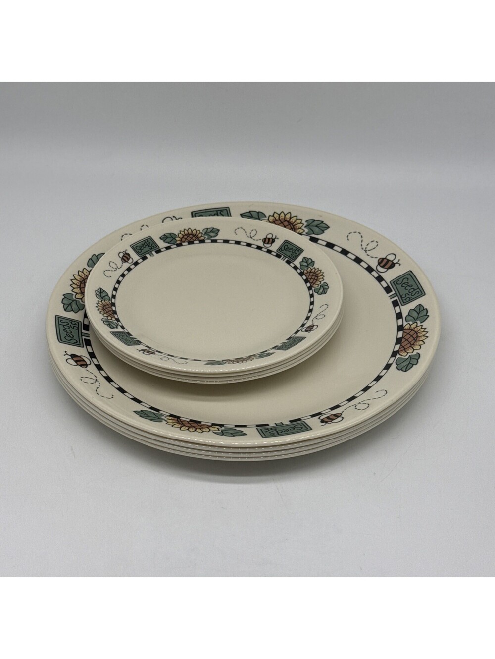 Set of 8 Corelle Sunblossoms Sunflowers Bees 4 Dinner Plates 4 Salad Plates